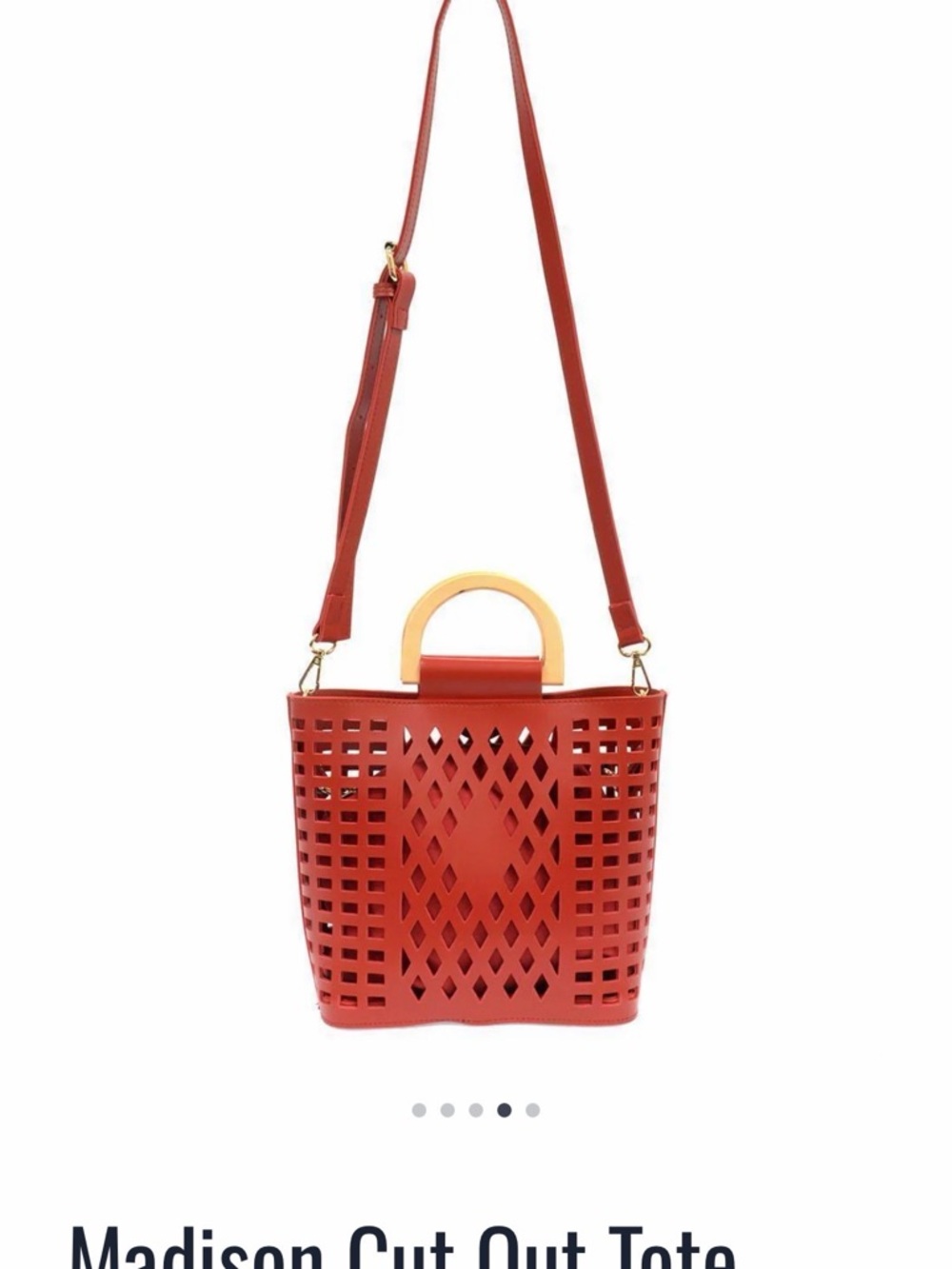 Cut-Out Lattice Tote in Pink with Wood Handle